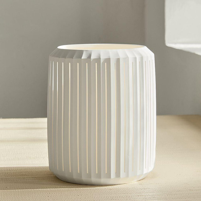 Slatted Porcelain Hurricane, Alabaster, Medium
