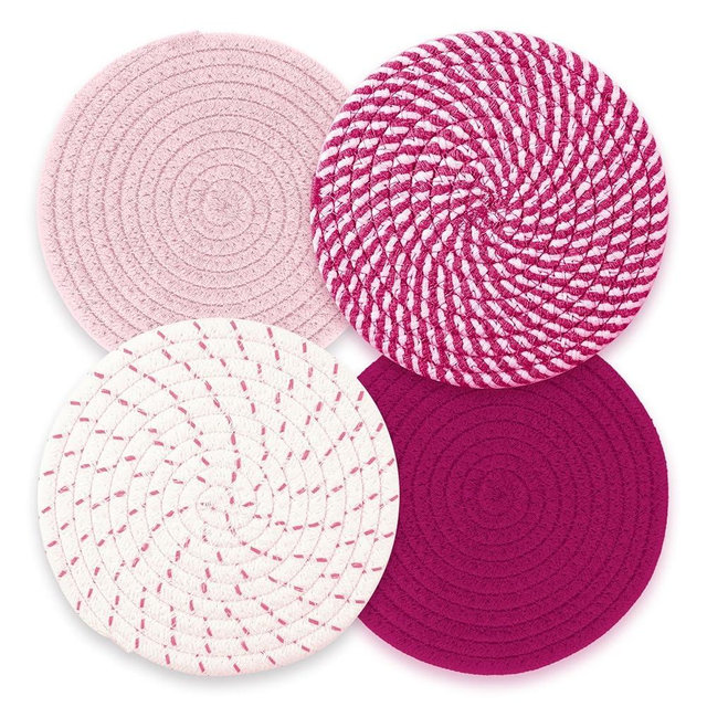 Trivets for Hot Dishes, Hot Pads for Kitchen, 7'' Trivets for Hot Pots and Pans, Pot Holders for Kitchen, Pot Holders Heat Resistant 4-Pcs, Kitchen Essentials for New Home (Pink)