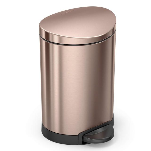simplehuman, Rose Gold 6 Liter / 1.6 Gallon Semi-Round Bathroom Step Trash Can, Stainless Steel