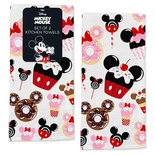 Disney Kitchen Towels – 2-Pack 100% Cotton Kitchen Towels Set – 16" x 26" Soft & Absorbent Dish Towels – Mickey, Minnie & Stitch Designs – Durable, Machine Washable (Mickey & Minnie Sweets)