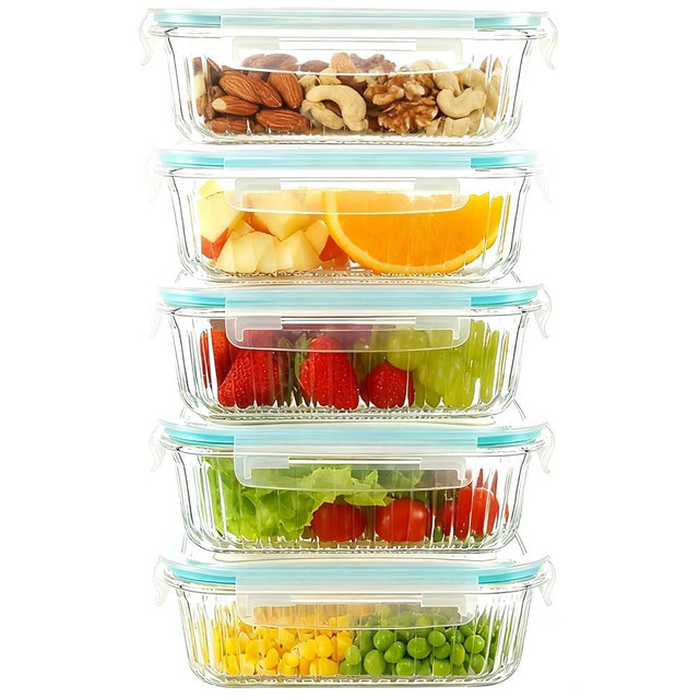 5-Packs, 36 Oz Glass Meal Prep Containers with Snap Locking Lids Glass Food Containers,Airtight Lunch Container,Microwave, Oven, Freezer and Dishwasher