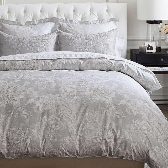 Monique Lhuillier Garden Rose Sateen Duvet Cover, King/Cal King, Gray