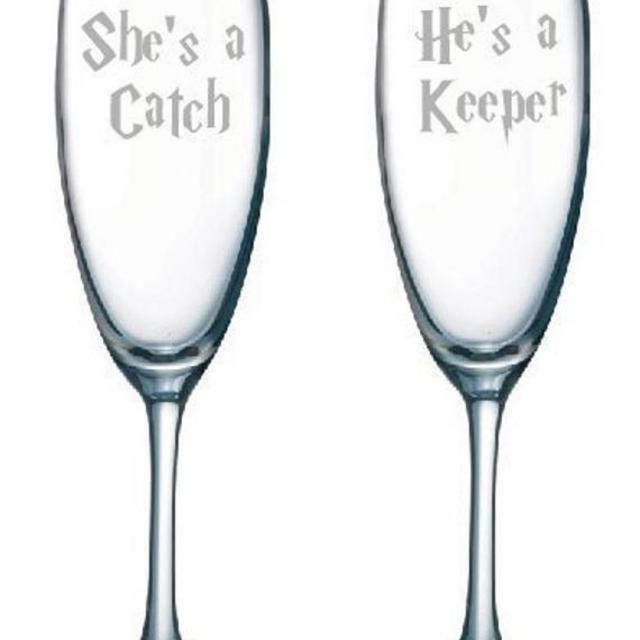 Harry Potter He's a Keeper She's a Catch Wedding Toasting Glasses Mix & Match Glass Styles! - Personalization available!
