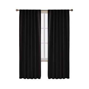 Deconovo Black Blackout Curtains 84 Inch Long Back Tab and Rod Pocket Blackout Curtain Panels for Living Room 2 Panels 52x84 Inch