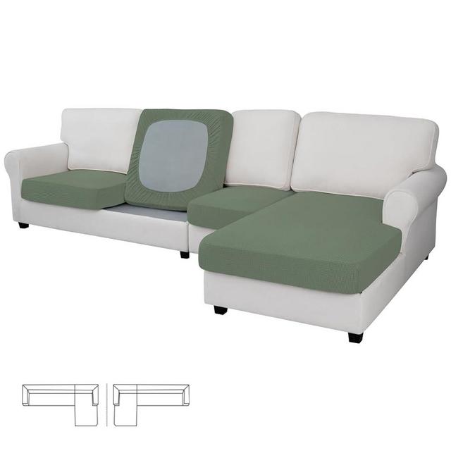 Easy-Going Stretch 4 Pieces Couch Cushion Covers for Sectional Sofa Left/Right L Shape Chaise Lounge Sofa Seat slipcover Anti-Slip Sofa Cover Soft (3 Seater + 1 Chaise, Greyish Green)