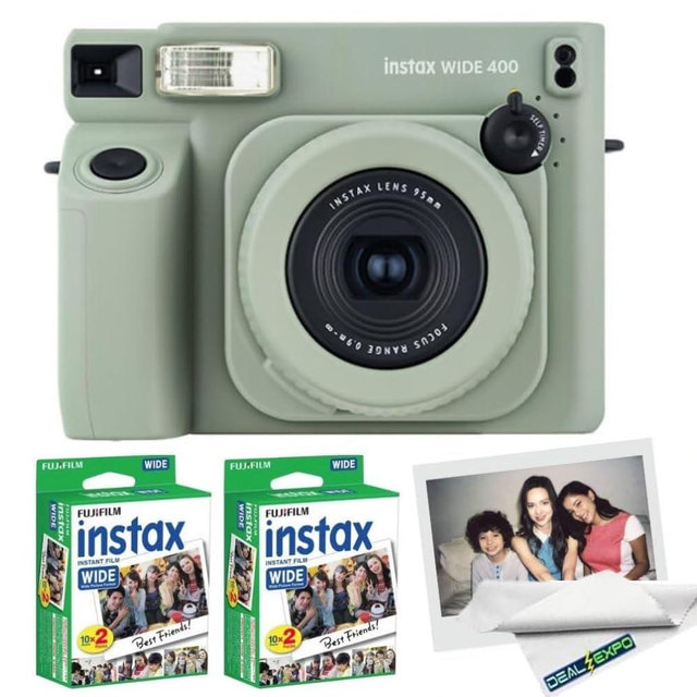 FUJIFILM instax Wide 400 Instant Film Camera (Sage Green w/ 2 Wide Twin Packs)