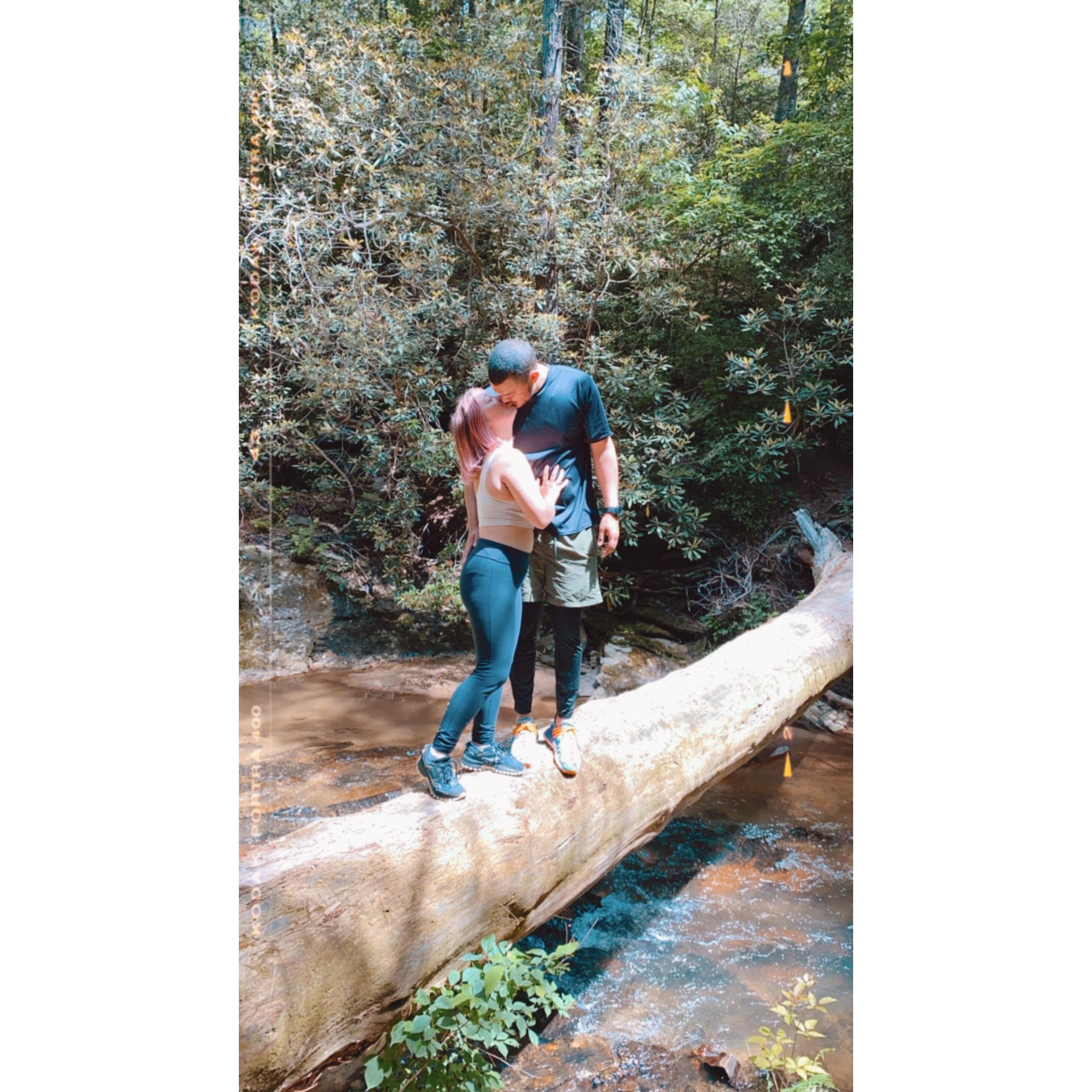 Our first time camping at Panthers Creek. It was Joesphs first time camping ever. We had a great hidden spot right in front of the stream, where we had to walk over the fallen tree to get to!