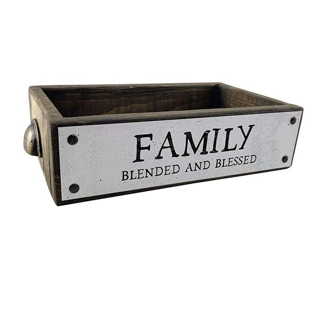 ANVEVO Blended And Blessed – Family House Décor Box – Cute & Funny Rustic Farmhouse Home Décor – Storage Caddy - Wood Boxes with Sayings