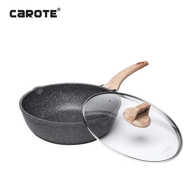 Carote 12.5-Inch Nonstick Deep Frying Pan with Glass Lid,Non-Stick Granite Stone Coating From Switzerland