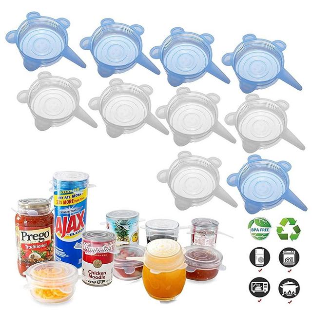 Adpartner Silicone Stretch Lids (10 Pack, All 2.6inch), Small BPA-free Seal Can Lids Reusable Silicone Covers for Soda Cans, Yogurt, Regular Mason Jars, Mugs, Canned Pet Food, Fit for 2.6 to 3.2 inches