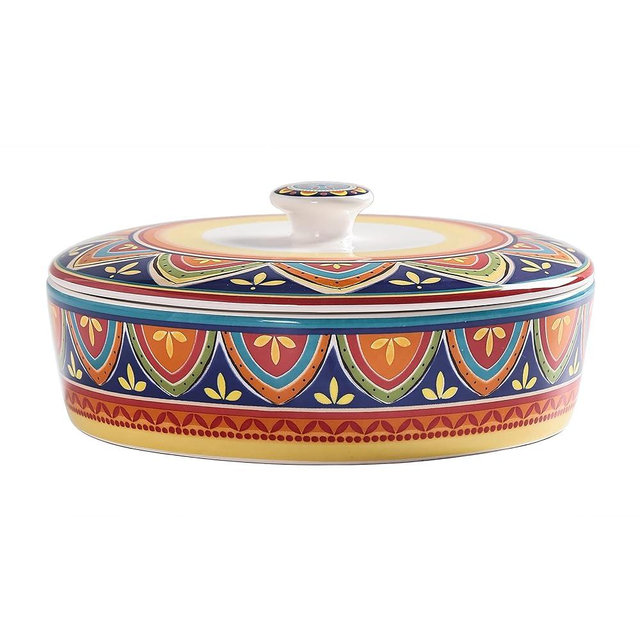 Bico Tunisian Ceramic 8.8 inch Tortilla Warmer, Tortilla Server with Lid, Taco Holder for Mexican Fiesta Party, Taco Tuesday, Cinco De Mayo, Microwave and Dishwasher Safe