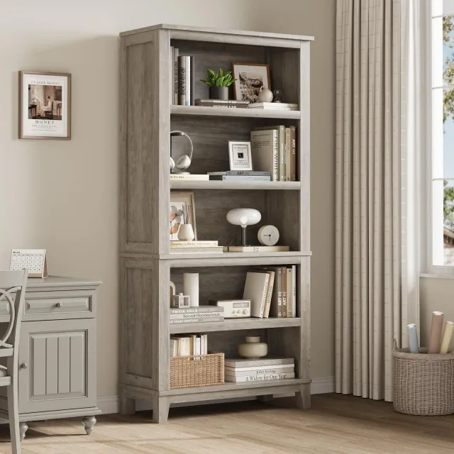 71" Tall Farmhouse Bookcase with Adjustable Shelves, 5-Tier Wooden Shelf, 31.5" Wide Rustic Vintage Bookshelf for Living Room and Office