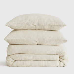 Organic Cotton Gauze Duvet Cover Set - Undyed, Full/Queen