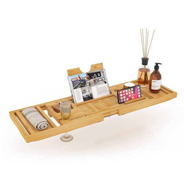 Bathtub Caddy Tray for Two – Resilient and Durable Bathroom Organizer – Bathroom Accessories for a Modern Home – Practical and Versatile Bathtub Tray with Extending Sides – with Soap Dish