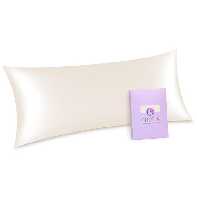 OLESILK Silk Body Pillowcase 20x54 Zippered: 100% Mulberry Silk for Hair and Skin, Breathable and Soft for Pregnant and Family, Champagne