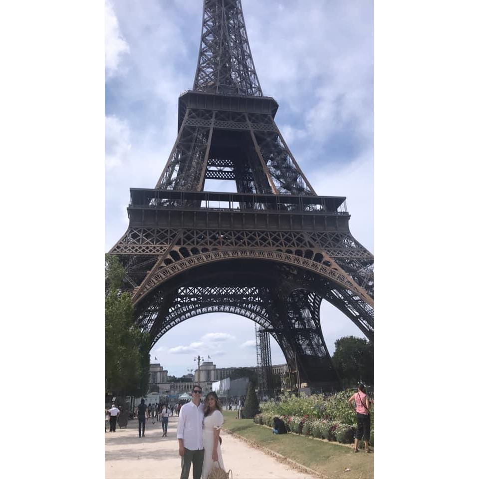 Visiting the Eiffel Tower - we later had dinner at the restaurant inside!