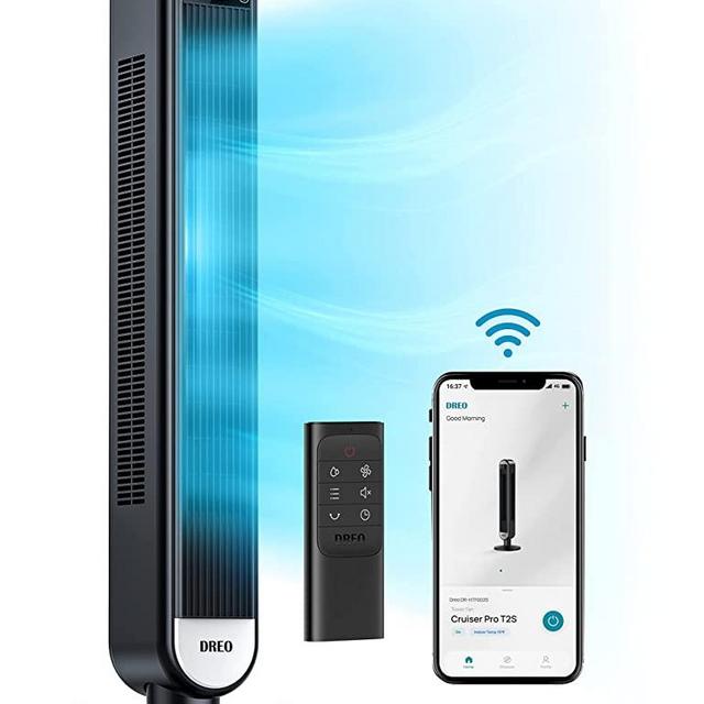Dreo 42 Inch Smart Tower Fan, 90° Oscillating Fan, WiFi Alexa Fan, Voice Control, Bladeless Fan with Remote, 6 Speeds, 12h Timer, Large LED Display, App Programmable Fan for Bedroom Living Room Home