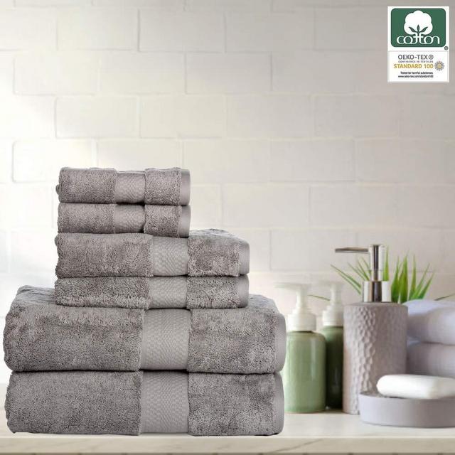 6 Piece Towel Set, 100% Cotton, 700 GSM Super Soft Fluffy Plush, Quick Dry Highly Absorbent Bathroom Shower Spa Quality Towel Set - Silver (2 Bath Towels, 2 Hand Towels, 2 Washcloths)