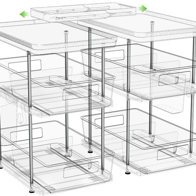 NIHEHAG 3 Tier Under Sink Organizers and Storage Bathroom - Multi Purpose Bathroom Cabinet Organizer,Pull Out Organizer and Storage with Cups/Hooks/Dividers,Clear Adjustable Kitchen Medicine Bin