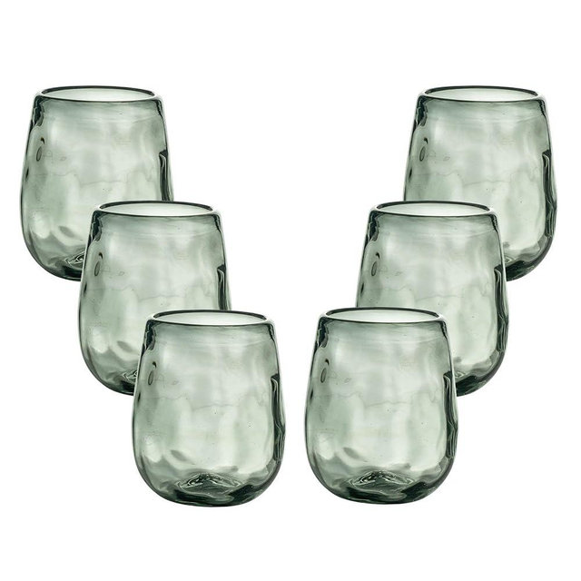 Recreado Organic Smoke Hand Blown Stemless Wine Glasses - 100% Recycled Mexican Glassware - Artisan Crafted Drinking Glasses for Cocktails, Tequila, or Water - Set of 6 (16 oz)