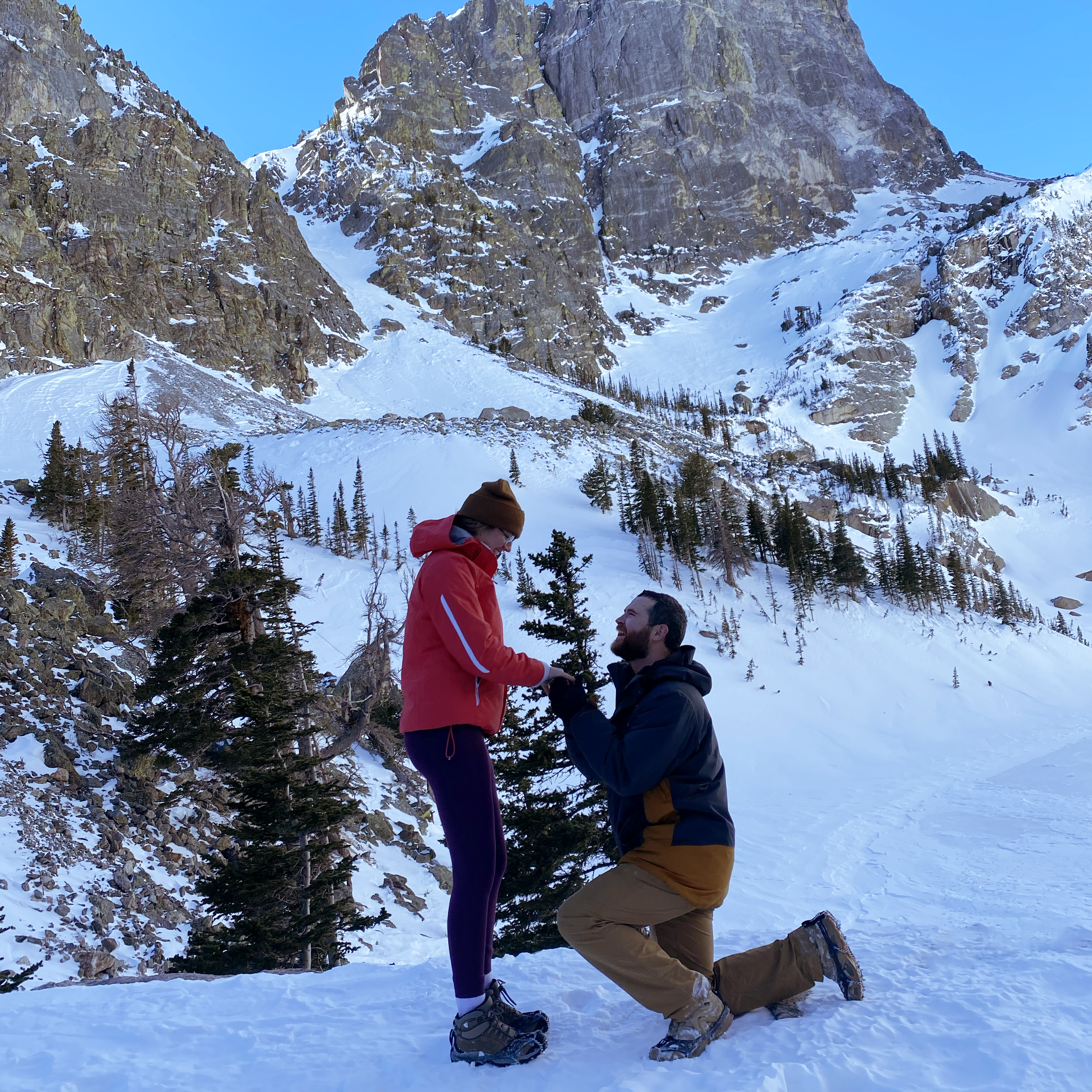 One day, on a snowy hike in Rocky Mountain National Park, Zach insisted on getting a photo with the best backdrop possible. It was a bit out of character, until suddenly, it made sense!