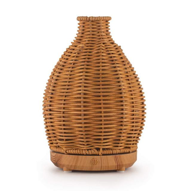SpaRoom Boho Natural Rattan Essential Oil Diffuser for Aromatherapy - 2 Misting Modes - Automatic Safety Shut Off - 70mL Water Capacity