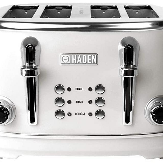 Haden HERITAGE 4-Slice, Wide Slot Retro Toaster with Browning Control, Cancel, and Defrost Settings in Ivory White