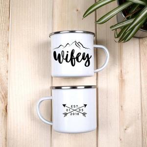Wifey Hubby Campfire Mug Wifey Mug Hubby Mug Camping Mug Enamel Mug Mr Mrs Mugs Mrs Mug Camp Mug Est // ONE Mug