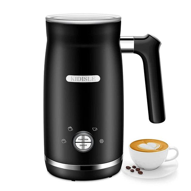 KIDISLE Milk Frother, 4 in 1 Electric Milk Steamer with 2 whisks, 10.2 oz/300ml Large Capacity Auto Cold/Hot Milk Frother Warmer, Foam Maker for Coffee, Latte, Cappuccino, Hot Chocolate, Black