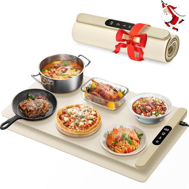 Electric Warming Tray, Upgrade Graphene Material Rapid Heating in 8s, with 6 Temp Setting and 6 Hours Timer, Rollable Food Warming Mat for Buffet Parties, Daily Use 23.3 x 14.4 Inch