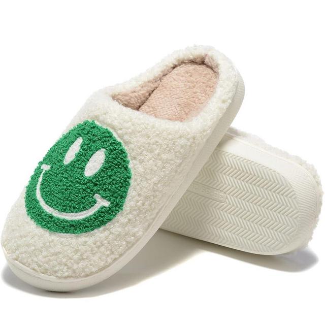 Retro Fuzzy Face Slippers for Women Men, Retro Soft Fluffy Warm Home Non-Slip Couple Style Casual Smile Face Slippers Indoor Outdoor Anti-Skid Warm Cozy Foam Slide Fuzzy Slides with Soft Memory Foam Shoes