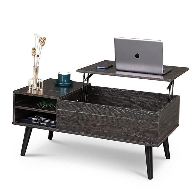 WLIVE Wood Lift Top Coffee Table with Hidden Compartment and Adjustable Storage Shelf, Lift Tabletop Dining Table for Home Living Room, Office, Charcoal Black