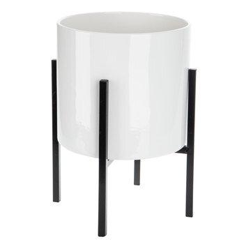 White Cylinder Flower Pot With Stand