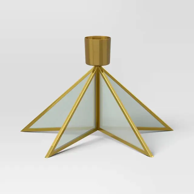 3.5"x6" Taper Metal & Glass Christmas Candlestick Gold - Wondershop™