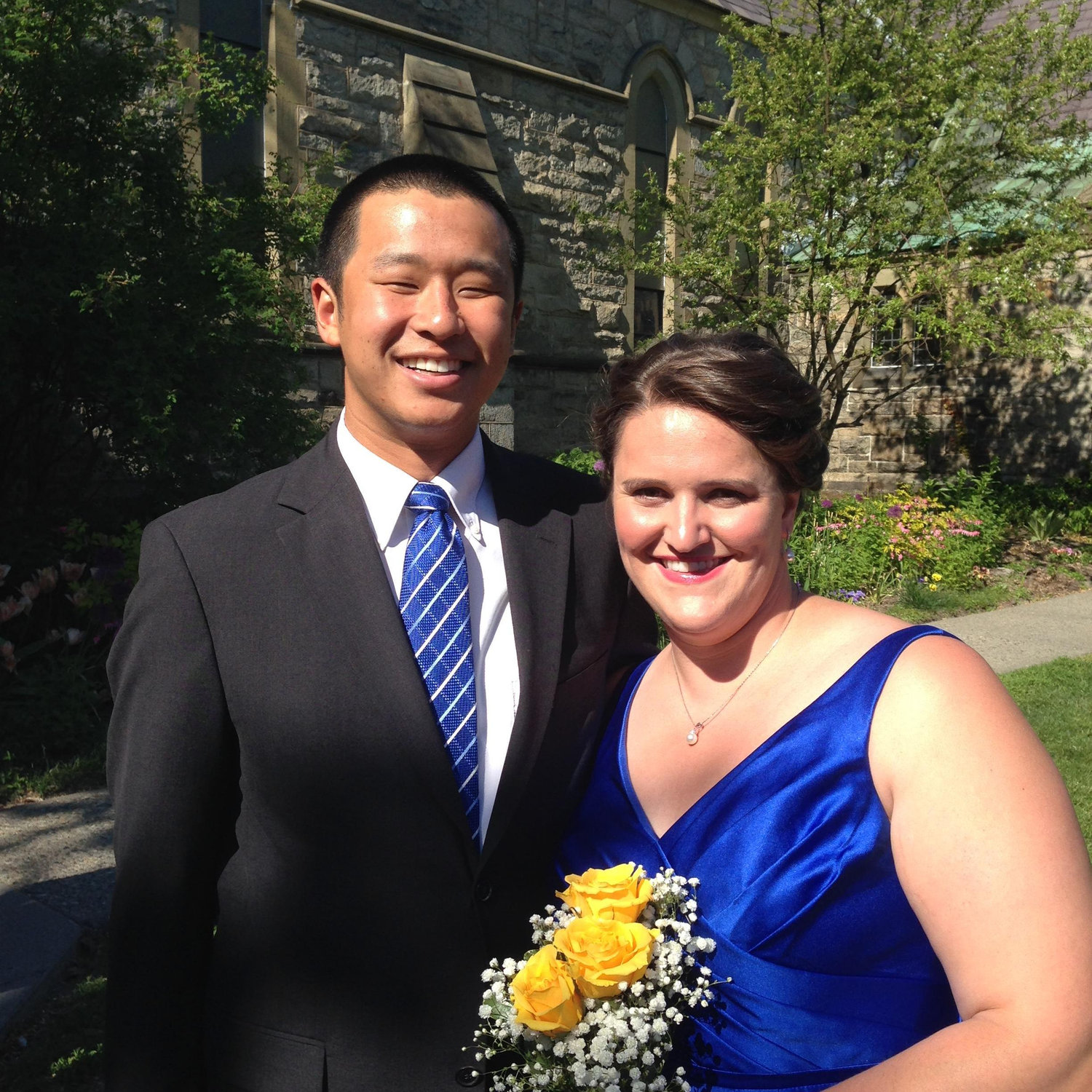 We were in New Hampshire attending one of Amelia's best friends wedding. Chuck always attempts to match his tie to Amelia's dress.