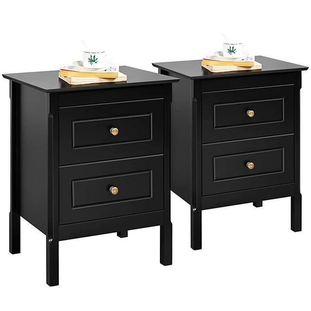 YAHEETECH Bedside Table Nightstand with 2 Storage Drawers - End Side Tables Coffee Table for Bedroom, Set of 2