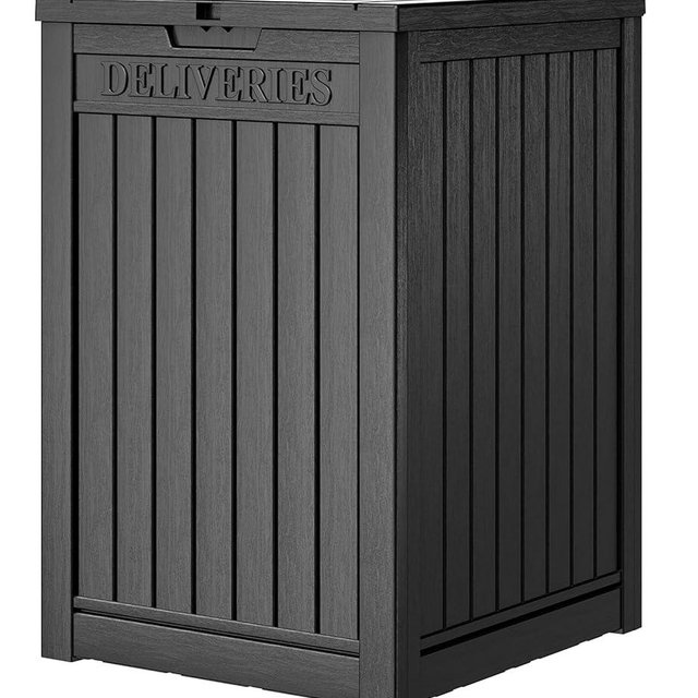 48 Gallon Resin Package Delivery Box for Outside, Storage Box with Lockable Secure, Large Double-Wall Resin Outdoor Package Delivery and Waterproof Deck Box