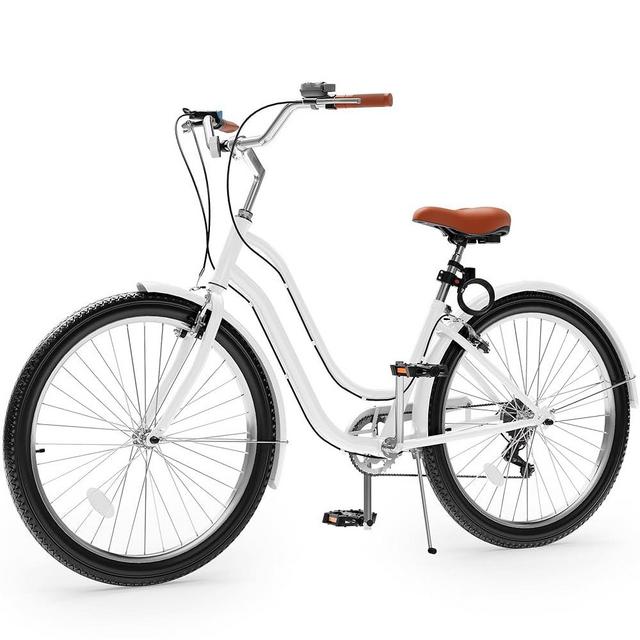 YITAHOME 24 & 26 Inch Beach Cruiser Bike, 7 Speed & Single Speed Commute Bike, Step-Through Bicycle for Adult Women & Men, Steel Frame Cruiser Bike with Full Front & Rear Fenders