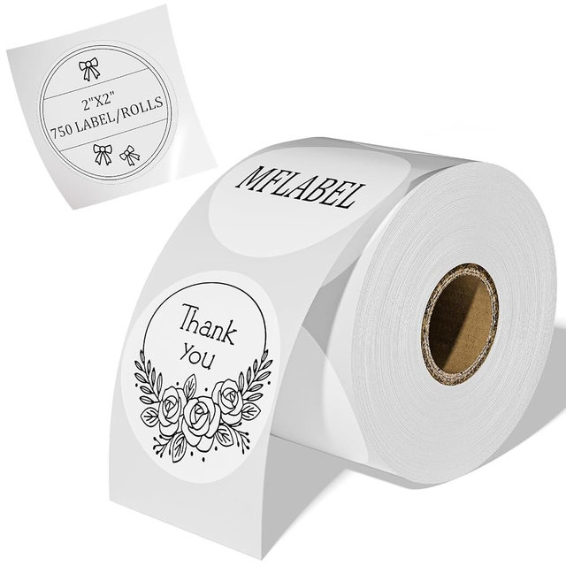 MFLABEL 2 Inch White Round Labels - 750 Pack Self-Adhesive Thermal Sticker Rolls for Shipping, Address, Barcodes & DIY (Compatible w/Thermal Printers)