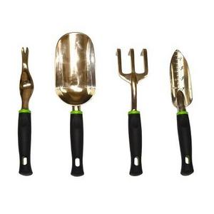 4pc Heavy Duty Aluminum Cast Garden Tools Set w/ Soft Grip Handle- Black - G & F Products