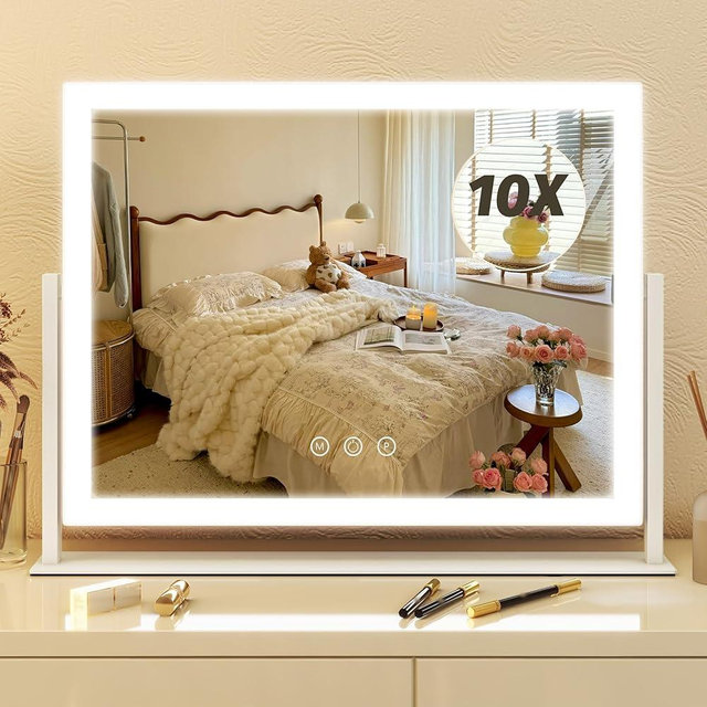 FENNIO Vanity Mirror with Lights 13'' x 17'' Makeup Mirror with Lights,Vanity Mirror Touch Screen with 3-Color Lighting,Dimmable,for Vanity Desk Bedroom White