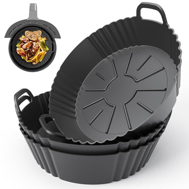PINTAUR Round Silicone Air Fryer Liners 3Pack, Ninja AF101 & AF161 Silicone Liners for 4-5.3QT, Reusable Air Fryer Accessories Food Grade Liners, Compatible with Ninja, COSORI, Tefal, Bear, Chefman