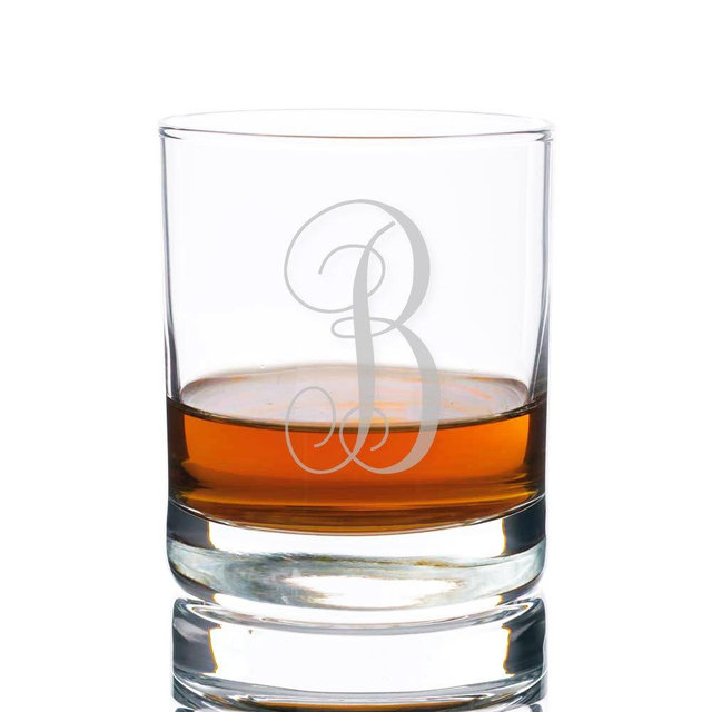 Abby Smith Lavish Style Initial Rocks Whiskey & Old Fashioned Glass, Letter B