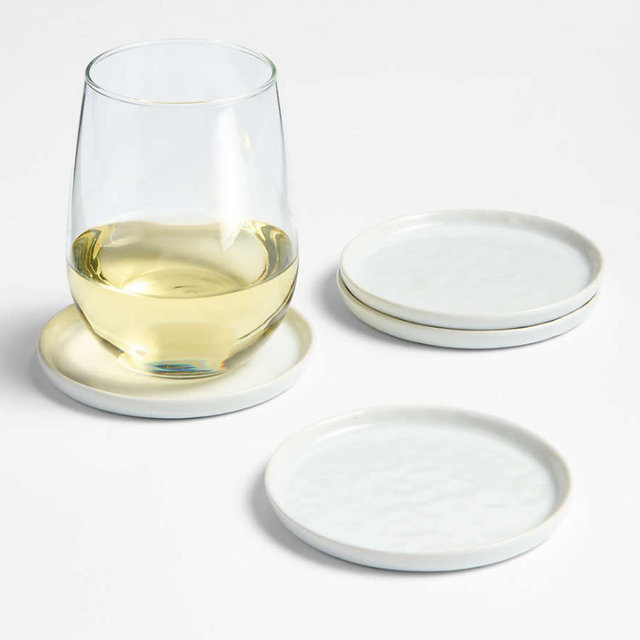 Mercer White Round Porcelain Coasters, Set of 4