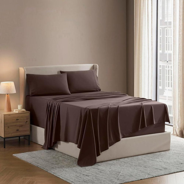 Nestl Queen Sheet Set - Luxury 1800 Ultra-Soft Microfiber Bed Sheets - Double Brushed - Deep Pockets - Easy Fit - 4 Piece Set - Bedding Sheets & Pillowcases (Queen, Chocolate Brown)