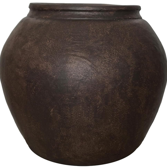 14" H x 17" Dia Fiberstone Planter Pot with Drainage Hole, Large Vintage Style Indoor Outdoor Flower Pot, Lightweight Decorative Planter for Patio, Porch, Garden, Entryway, Artificial Trees & Plants