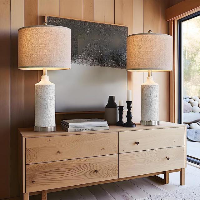 OYEARS 24’’ Table Lamps For Bedroom Living Room Set 2 Sleeping and Reading,Tall Farmhouse Table Lamp Rustic Resin Table Lamp Light Decoration,Nightstand Bedside Lamps for Office Study Room Living Room