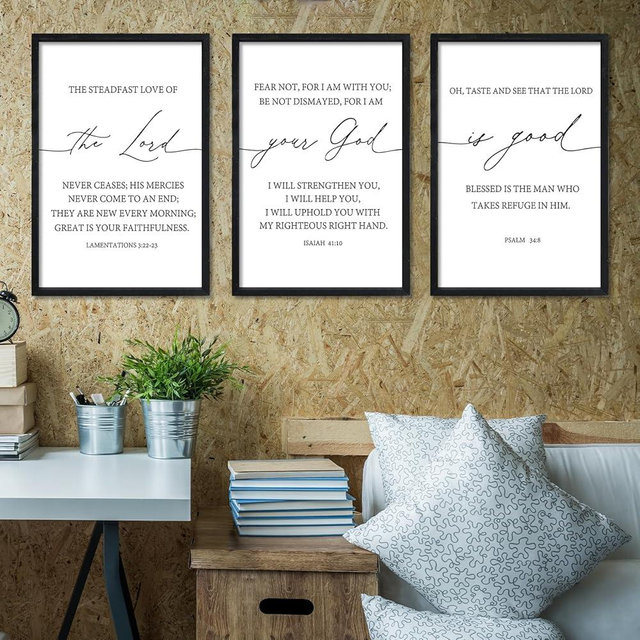 RLWangChao Bible Verses Set of 3 Wall Decor 24"X16" The Lord Your God Is Good Bedroom Prayer Religious Quotes Wood Framed Art Inspirational Christian Scripture Wall Hanging Sign (Black)