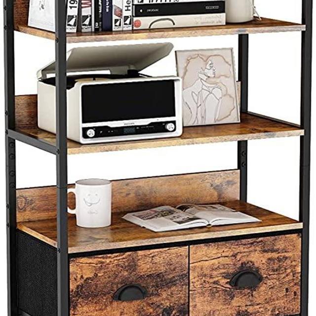 Furologee 4-Tier Storage Shelf Unit with 3 Drawers ,Bookshelf Rack & Organizer Dresser ,Storage Cabinet for Books, Photos, Decorations in Living Room, Office, Bedroom,Kitchen,Wood Top