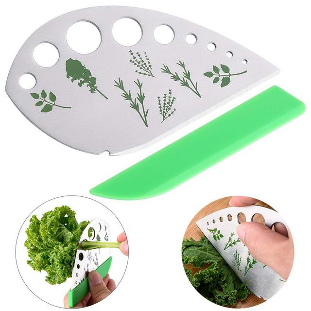 Leaf Stripper 9 Holes with Chopper，Stainless Steel Herb Cutter with Safety Cover, Multifunction Vegetable Stem Scraper, Herb Leaf Stripping Tool for Kale, Chard, Collard Greens, Thyme, Rosemary
